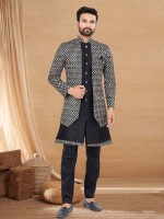 Black Art Silk Indo Western Readymade Indo Western Sherwani